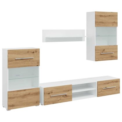 5 броя ТВ шкафове с LED Дъб артизан Инженерна дървесина