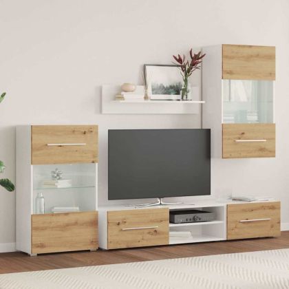 5 броя ТВ шкафове с LED Дъб артизан Инженерна дървесина