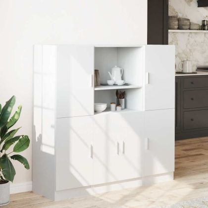 Комплект кухненски шкафове от 3 части, Бяло, инженерно дърво