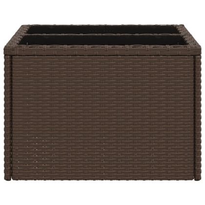 Градинска маса със стъклен плот kафяв 55x55x37 см полиратан