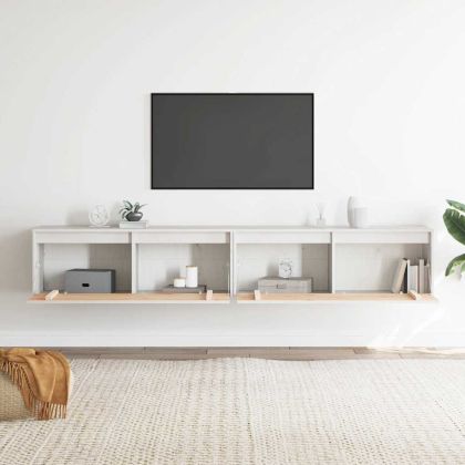 Стенни шкафове, 2 бр, бели, 100x30x35 см, бор масив