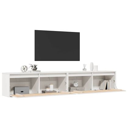 Стенни шкафове, 2 бр, бели, 100x30x35 см, бор масив