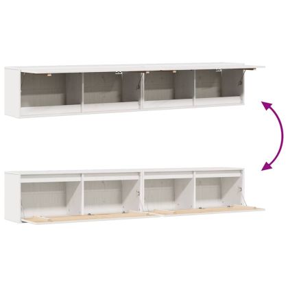 Стенни шкафове, 2 бр, бели, 100x30x35 см, бор масив