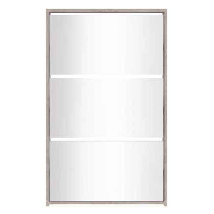 Шкаф за обувки с огледало, 3 нива, бетонно сив, 63x17x102,5 см