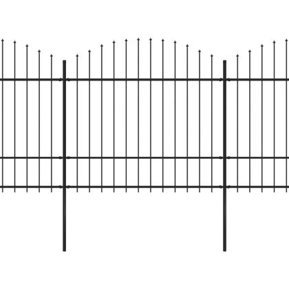 Градинска ограда с връх тип копие, стомана, 892,5x175 см, черна