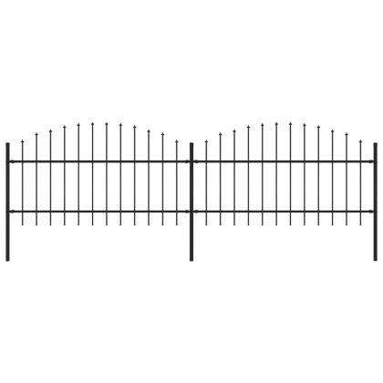 Градинска ограда с връх тип копие, стомана, 359x125 см, черна