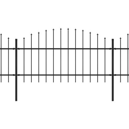 Градинска ограда с връх тип копие, стомана, 359x125 см, черна