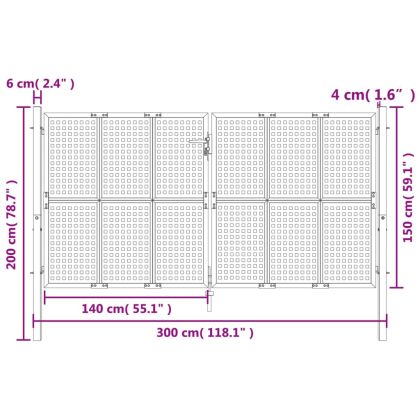 Градинска порта, антрацит, 300x150 см, стомана