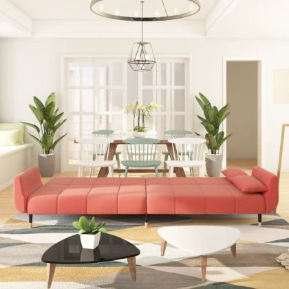 2-местно разтегателно канапе с две възглавници, розово, кадифе