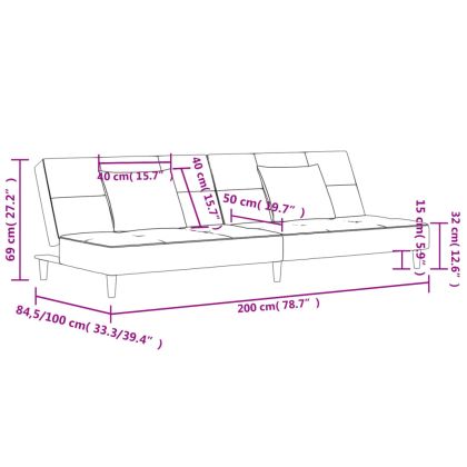 2-местно разтегателно канапе с две възглавници, розово, кадифе
