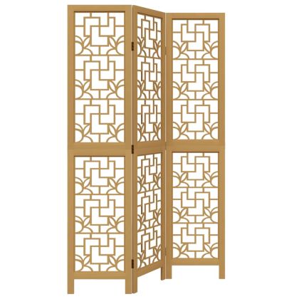 Разделител за стая, 3 панела, кафяв, дърво пауловния масив