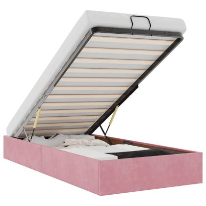Османска рамка за легло без матрак, розова, 100x200 см, кадифе