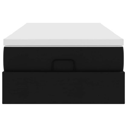 Османска легло с матрак, черно, 90x200 см, изкуствена кожа