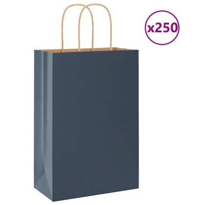 Хартиени торбички 250 бр с дръжки сини 21x11x31 см