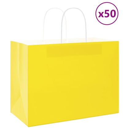Хартиени торбички 50 бр с дръжки жълти 32x17x25 см