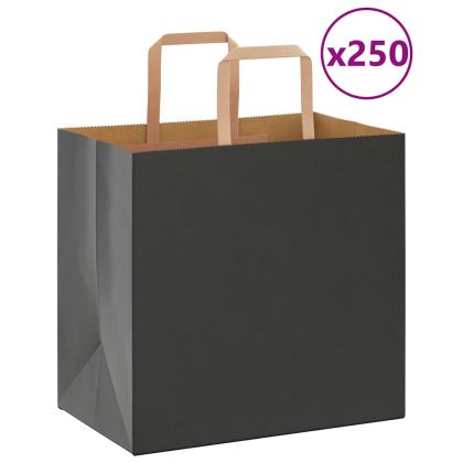 Хартиени торбички 250 бр с дръжки черни 26x17x25 см