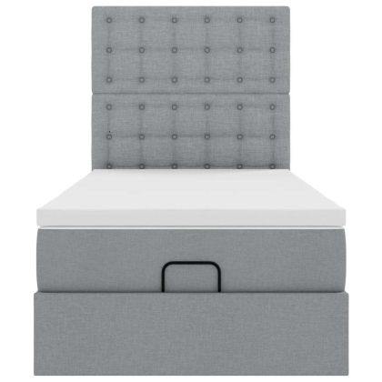 Османска легло с матрак, светлосиво, 90x200 см, плат