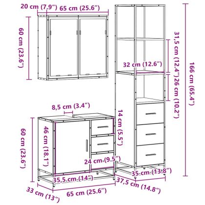 Комплект мебели за баня от 3 части, кафяв дъб, инженерно дърво