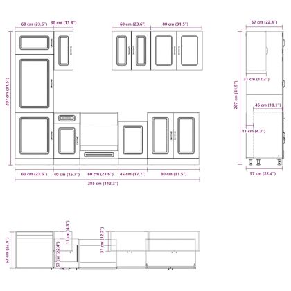 Комплект кухненски шкафове от 8 части "Kalmar" с висок гланц, бяло инженерно дърво