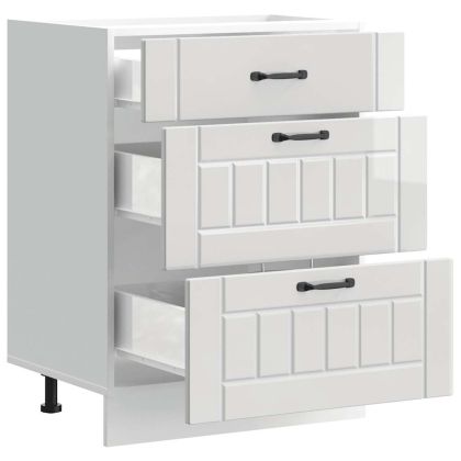 Кухненски шкаф "Lucca" с висок гланц, бяло, инженерно дърво