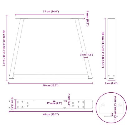 Крака за масичка за кафе, V-образни, 2 бр., бели, 40 x (30-31,3) см, стомана