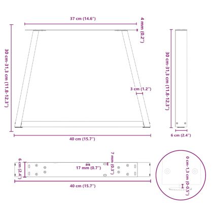 Крака за масичка за кафе, V-образни, 2 бр., естествена стомана, 40 x (30-31,3) см, стомана