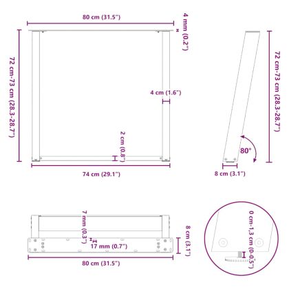Крака за трапезна маса, U-образни, 2 бр., антрацит, 80x(72-73) см, стомана