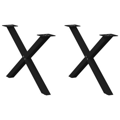 Крака за масичка за кафе, X-образни, 2 бр., черни, 70 x (42-43) см, стомана