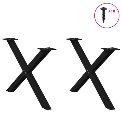 Крака за масичка за кафе, X-образни, 2 бр., черни, 70 x (42-43) см, стомана