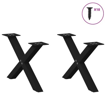 Крака за масичка за кафе, X-образни, 2 бр., черни, 50 x (30-31) см, стомана