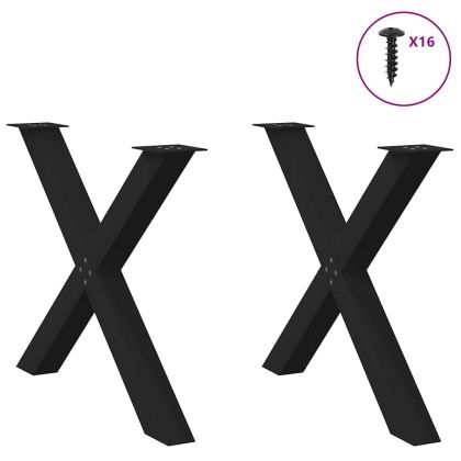 Крака за трапезна маса, X-образни, 2 бр., черни, 90 x (72-73) см, стомана
