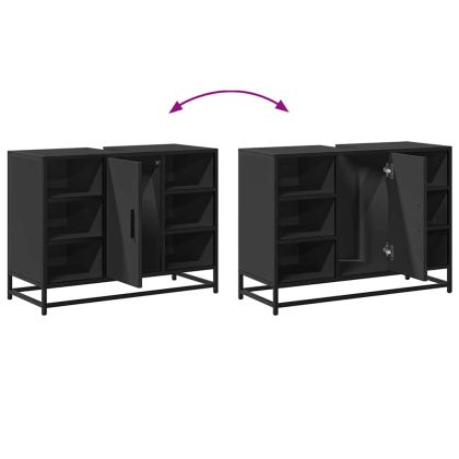 Шкаф за мивка за баня, черен, 80x33x60 см, инженерно дърво