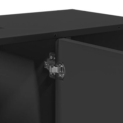 Шкаф за мивка за баня, черен, 80x33x60 см, инженерно дърво