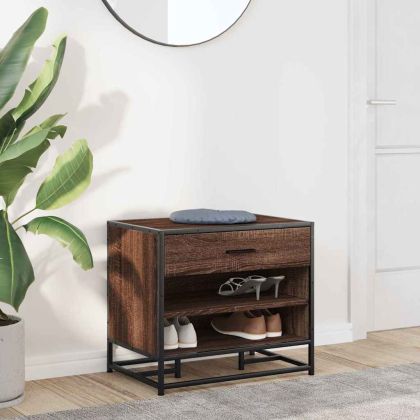 Пейка за обувки Кафяв дъб Изработена дървесина и метал