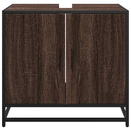 Шкаф за мивка за баня Кафяв дъб 65x33x60 cm Инженерна дървесина