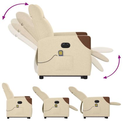 Електрически изправящ масажен реклайнер стол кремав текстил