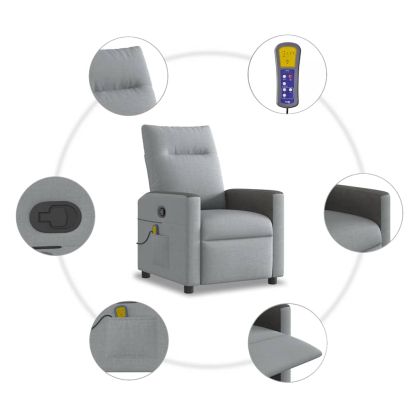 Масажен реклайнер стол, светлосив, текстил