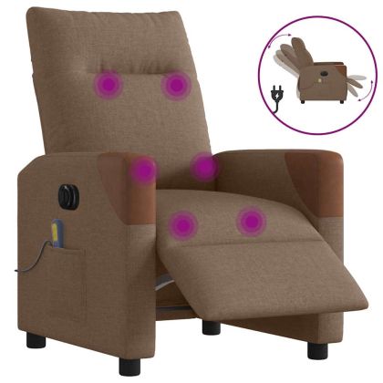 Електрически масажен реклайнер стол, кафяв, текстил