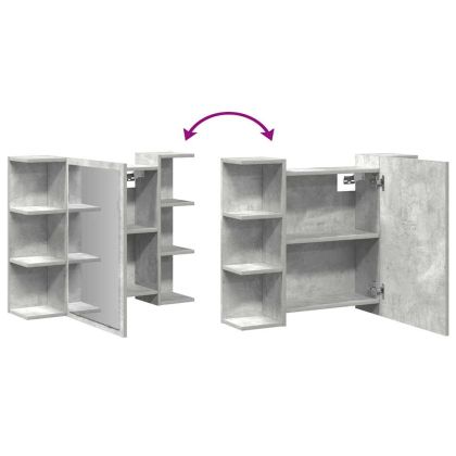 Шкаф за баня с огледало, бетонно сив, 80x20,5x64 см, ПДЧ