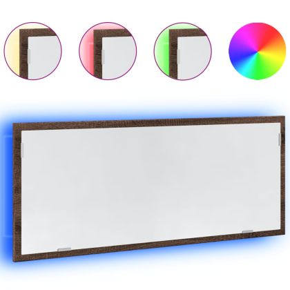 LED огледало за баня, кафяв дъб, 100x8,5x37 см, инженерно дърво
