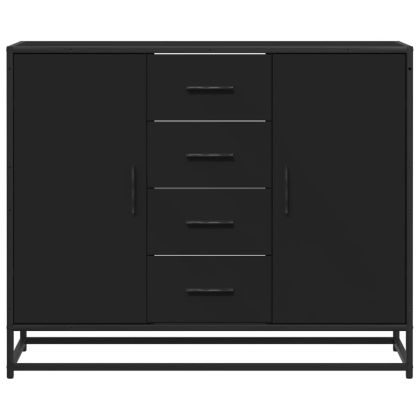 Сайдборд, черен, 92x35x76 см, инженерно дърво