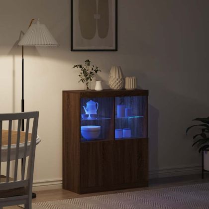 Сайдборд, кафяв дъб, 81x37x100 см, инженерно дърво