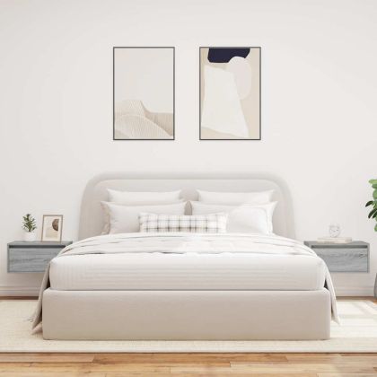 Нощни шкафчета за стена с LED осветление, 2 бр, сив сонома