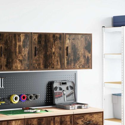 гараж стена шкафове, 2 бр, опушен дъб, инженерно дърво