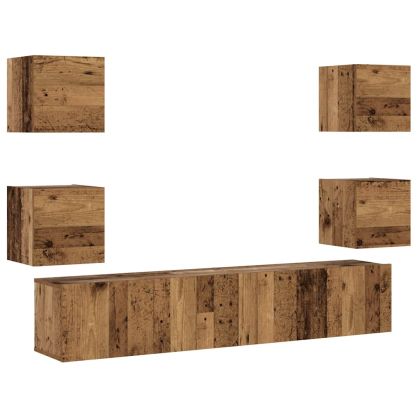 Комплект ТВ шкафове за стенен монтаж 6 части, инженерно дърво
