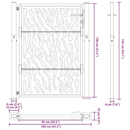 Градинска порта 100x125 см, издръжлива стомана, дизайн с трасета