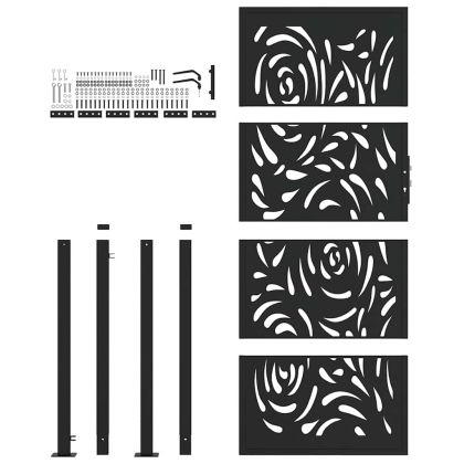 Градинска порта, черна, 100x200 см, стоманена, дизайн с пламък