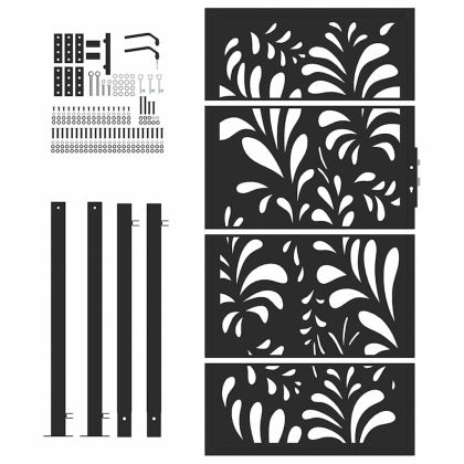 Градинска порта, черна, 100x175 см, стоманена, вълнообразна, дизайн