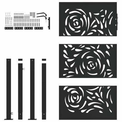 Градинска порта, черна, 100x150 см, стоманена, дизайн с пламък