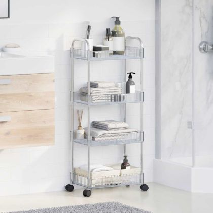 Количка за съхранение на 4 нива, прозрачна 37x28x95 cm, акрилна
